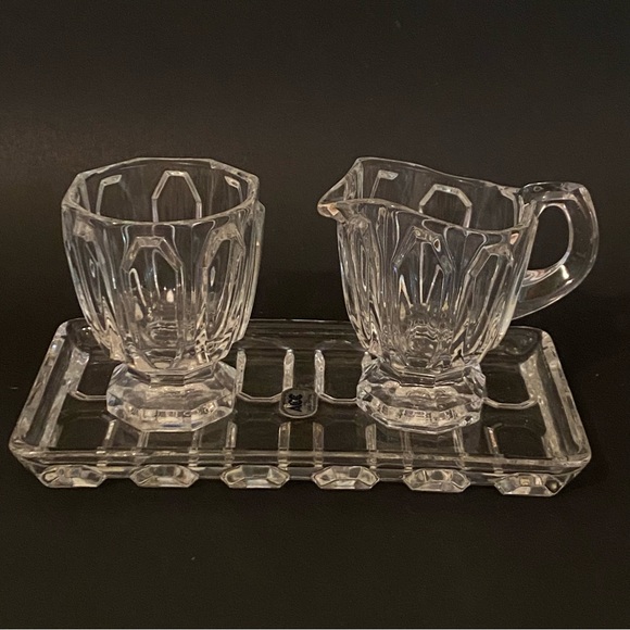 Vintage Full Lead Crystal Cream & Sugar Set with Tray Made...